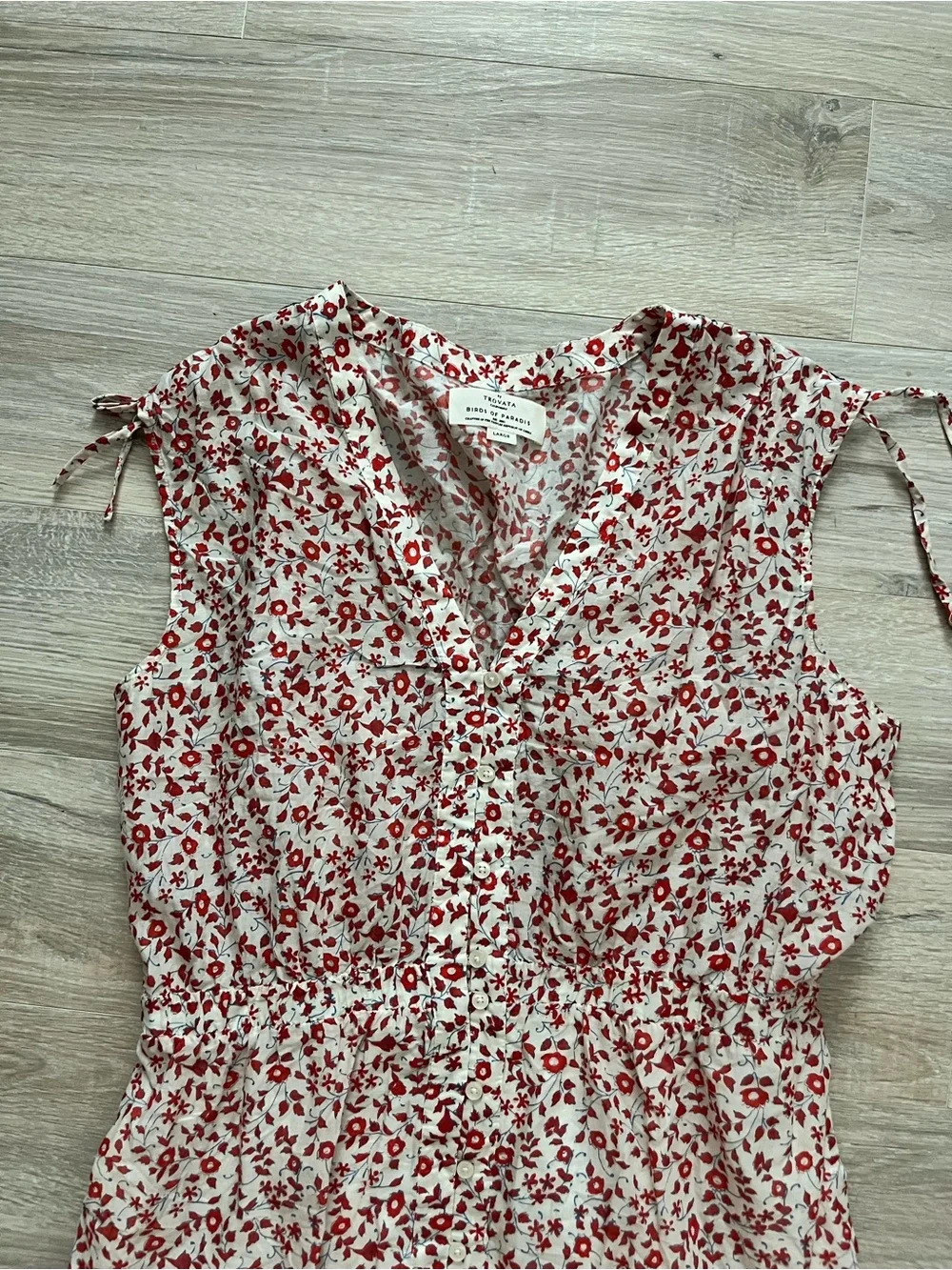 Trovata Birds of Paradis Women’s Rae Dress Red Ivy Floral Sleeveless Size Large